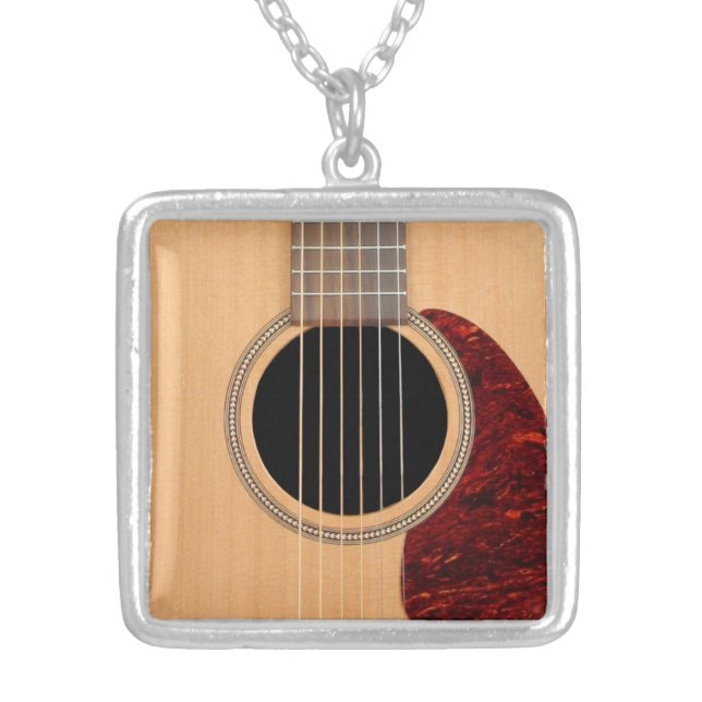 Dreadnought Acoustic 6-String Guitar Silver Plated Necklace (Front)