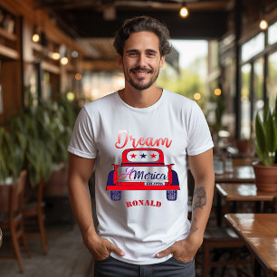 Dream America 1776 Patriotic Vintage Car Red Blue T-Shirt