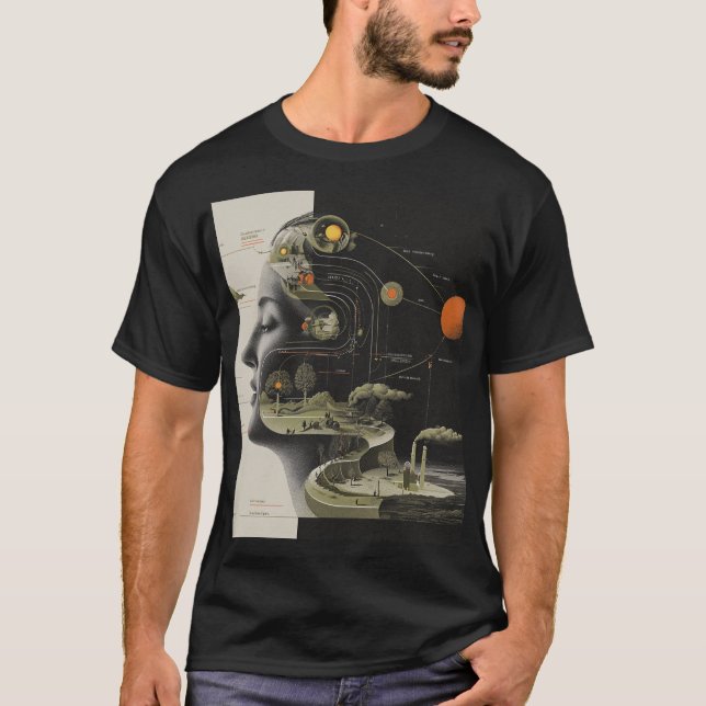 Dream Atlas — Surreal Mind Map Collage T-Shirt (Front)