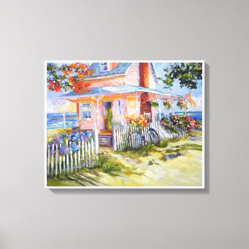 Dream Beach Cottage 20x16  Border Canvas Print