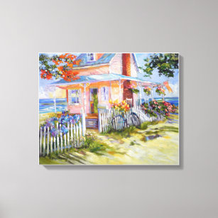 Dream Beach Cottage 20x16 & Border Canvas Print
