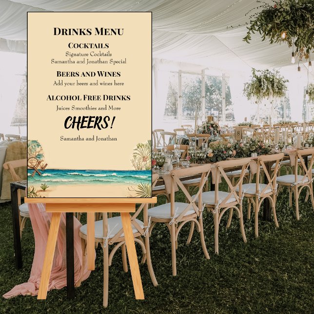 Dream Beach Themed Wedding Drinks Menu Foam Board (Creator Uploaded)
