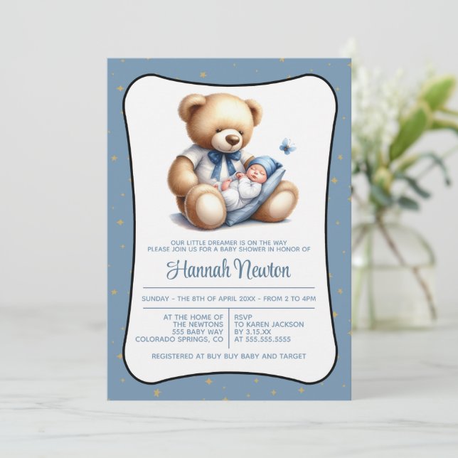 Dream Bear Baby Shower Invitation (Standing Front)