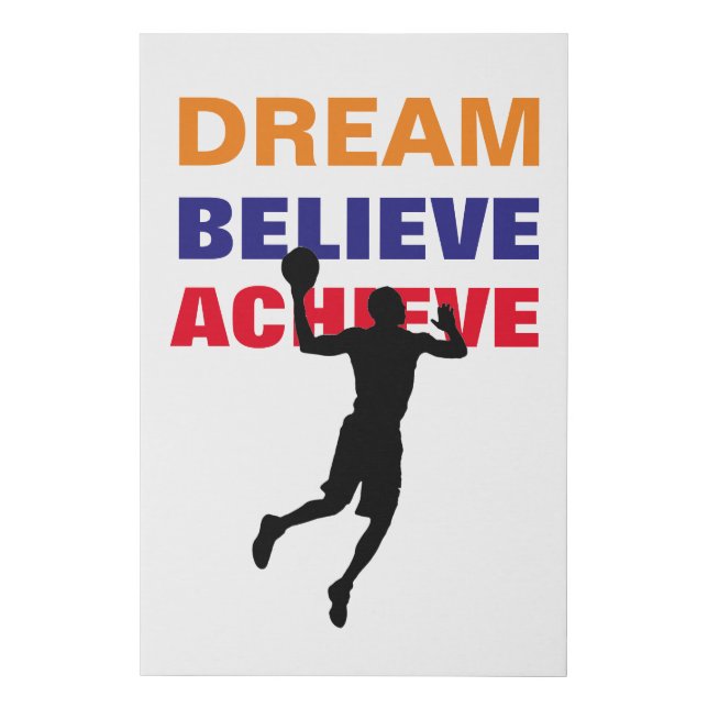 Dream Believe Achieve Basketball Pop Art Faux Canvas Print (Front)