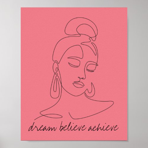 Dream Believe Achieve Beautiful Woman Custom Text Poster