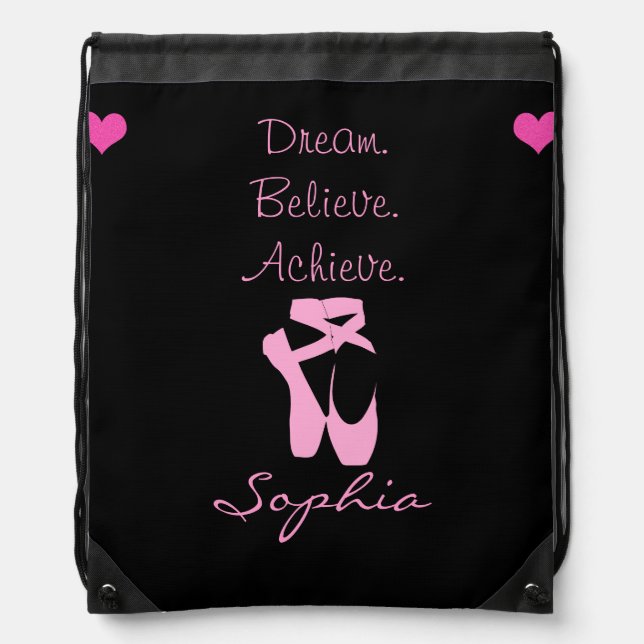 Dream. Believe. Achieve. Dance Drawstring Backpack (Front)