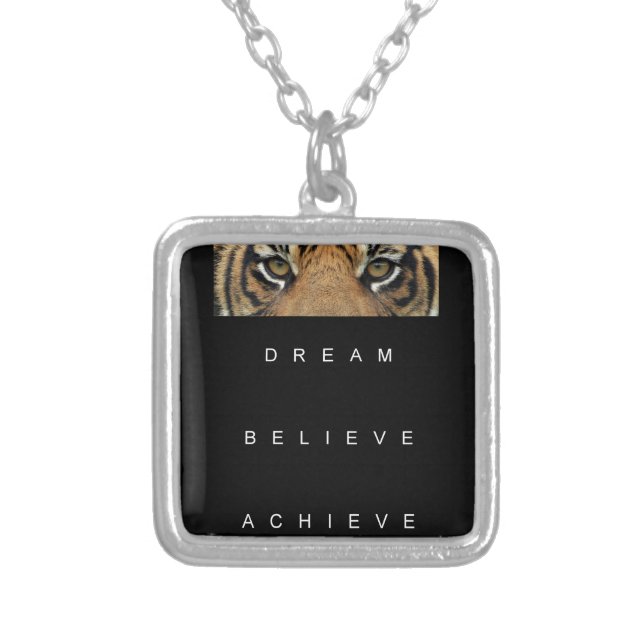 dream believe achieve motivational quote silver plated necklace (Front)