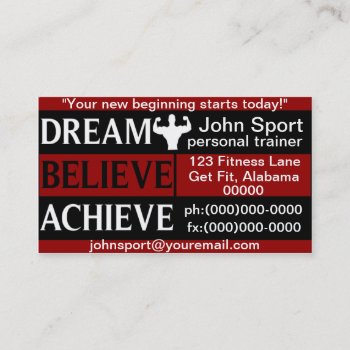 Dream Believe Achieve Personal Trainer Business Card by Baysideimages at Zazzle