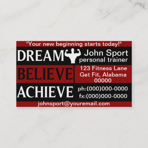 Dream Believe Achieve Personal Trainer Business Ca Business Card