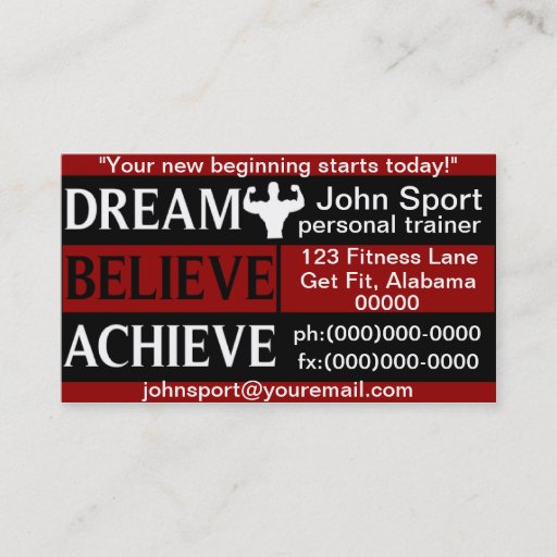Customizable Dream Believe Achieve Personal Trainer Business Ca Business Card