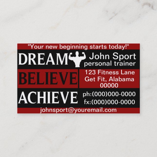 Dream Believe Achieve Personal Trainer Business Card (Front)