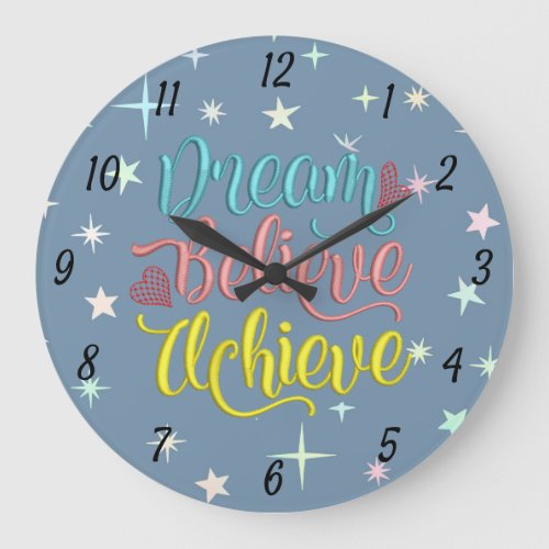 Dream Believe Achieve Quote Stars Inspirational Large Clock