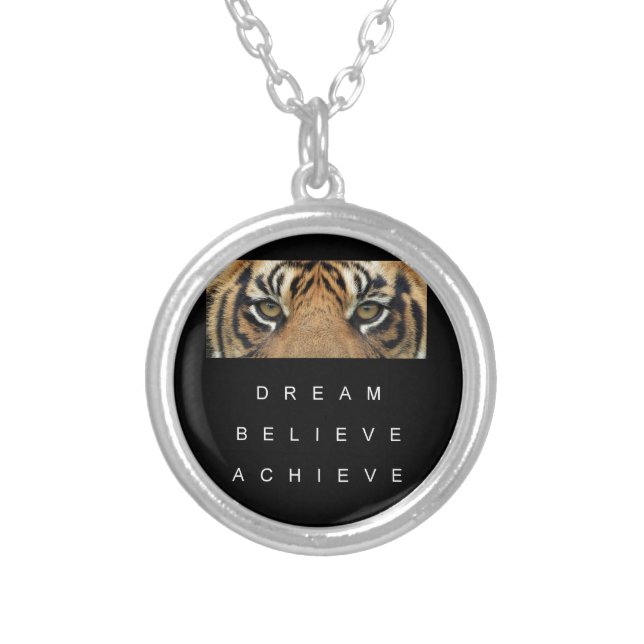 dream believe achieve tiger eyes silver plated necklace (Front)