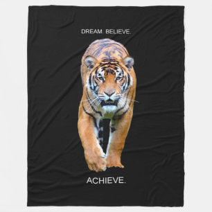 Dream Believe Achieve Tiger Motivational Quote Fleece Blanket