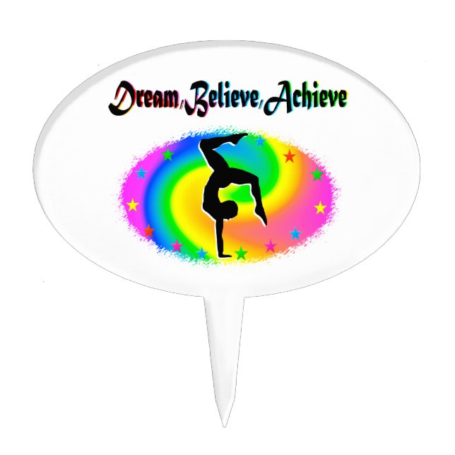 DREAM, BELIEVE AND ACHIEVE GYMNASTICS DREAMS CAKE TOPPER (Front)