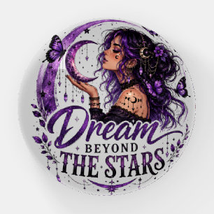 Dream Beyond Stars Quote Purple Celestial Woman Paperweight