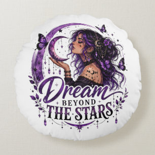 Dream Beyond the Stars Celestial Purple Wiccan Round Pillow