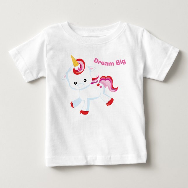 Dream Big Baby Girl PInk Unicorn T-Shirt (Front)