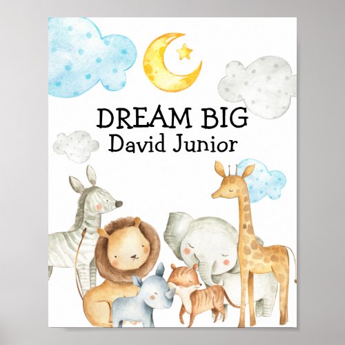 Dream Big Baby Nursery Personalized Jungle Safari Poster