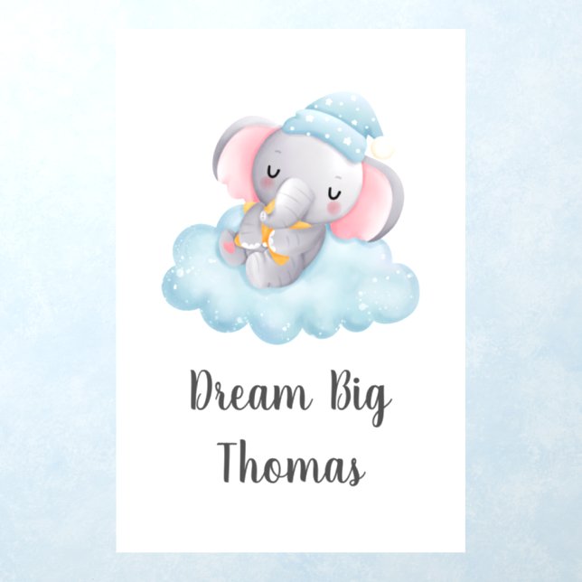 Dream Big Blue Elephant Wall Decal Baby Boy   (Insitu 1)