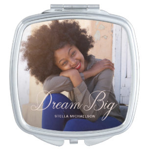 Dream Big Blush Pink Script with Photo and Name Compact Mirror