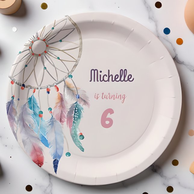 Dream Big Boho Dreamcatcher Birthday Paper Plates (Creator Uploaded)
