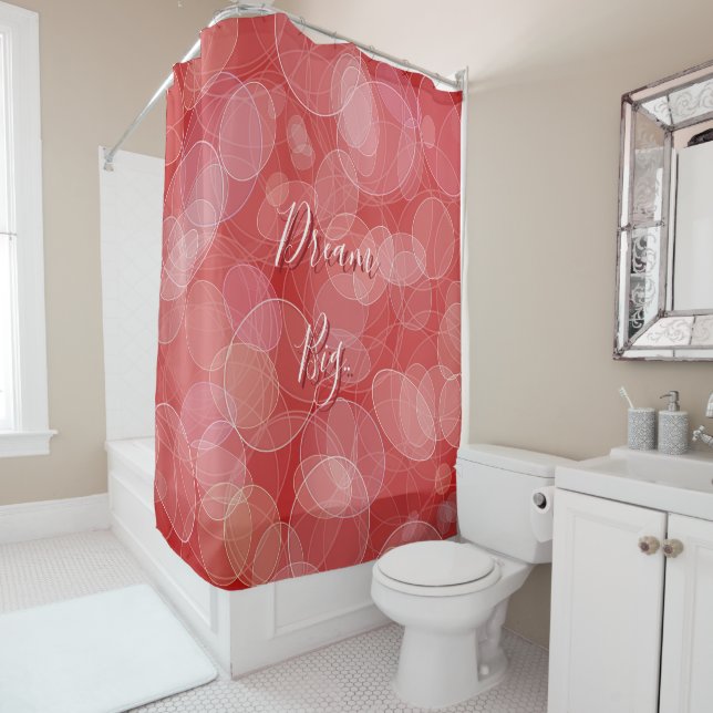 Dream Big. Bokeh red texture Shower Curtain (In Situ)
