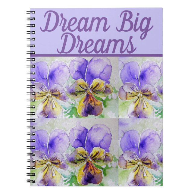 Dream Big Book Viola Purple Flower Watercolour Art (Front)