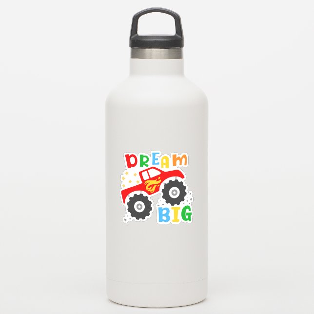 Dream Big Boy's Truck Custom-Cut Vinyl Stickers (Waterbottle)