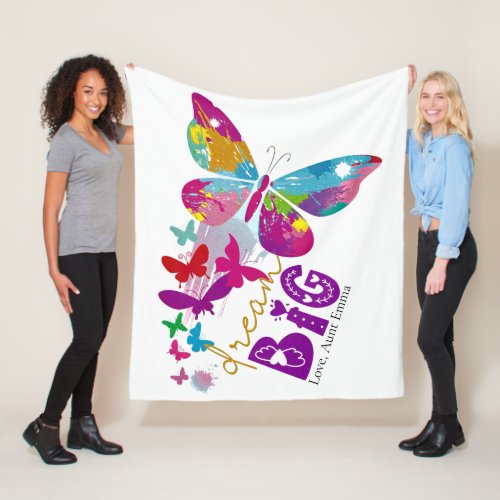 Dream BIG Butterflies Flying Upward Personalized Fleece Blanket