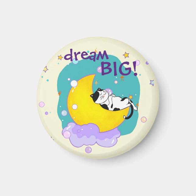 "Dream Big" Cat On Moon Inspirational Quote Magnet (Front)