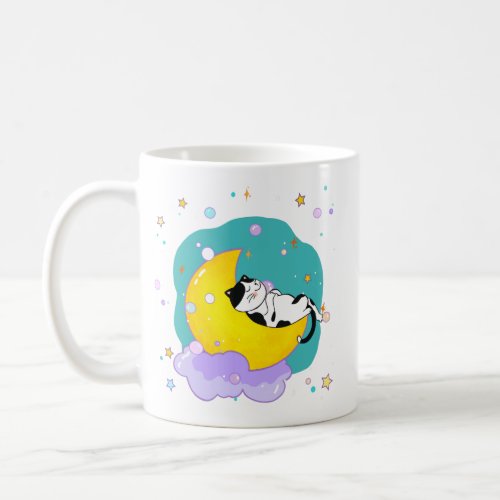 Dream Big Cat Sleep on Moon Inspirational Quote Coffee Mug