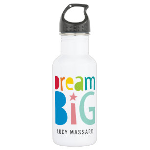 DREAM BIG colorful rainbow typography bold bright Stainless Steel Water Bottle