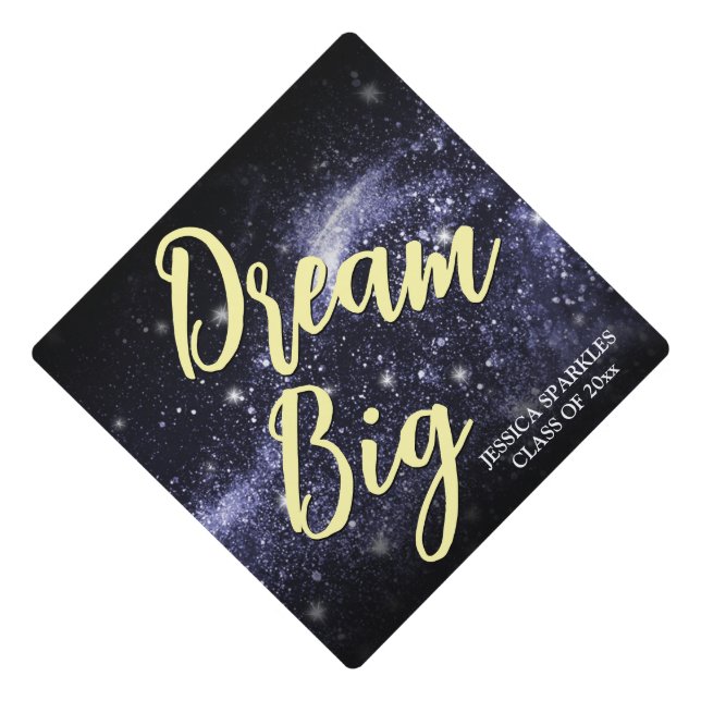 Dream Big Custom name purple space galaxy Graduation Cap Topper (Front)