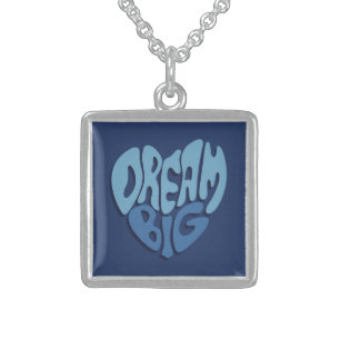 Dream Big: Dark Space-Blue Quote Sterling Silver Necklace