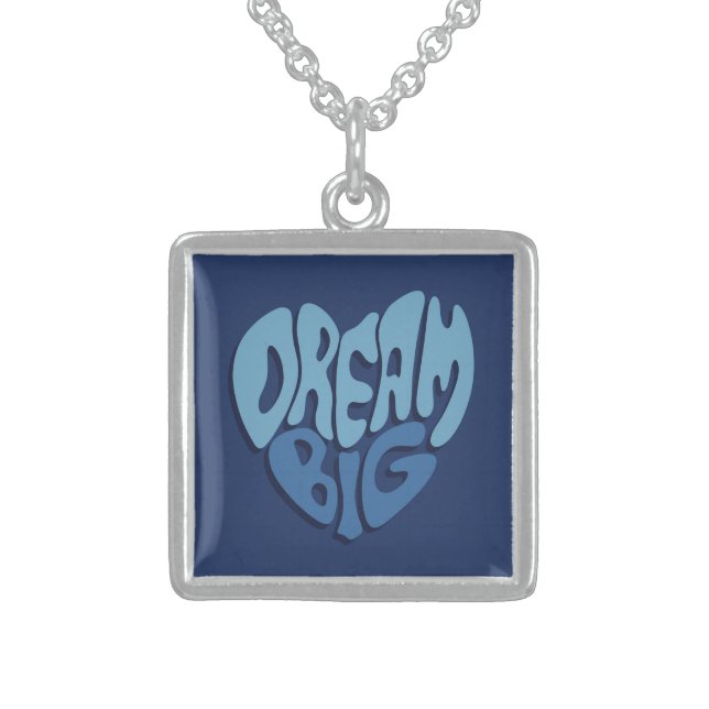 Dream Big: Dark Space-Blue Quote Sterling Silver Necklace (Front)