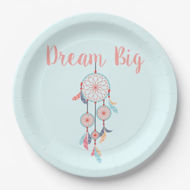 Dream Big Dreamcatcher Bohemian Dream Catcher Paper Plates (Front)