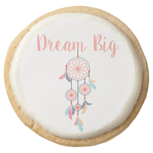 Dream Big Dreamcatcher Bohemian Dream Catcher Round Shortbread Cookie (Front)