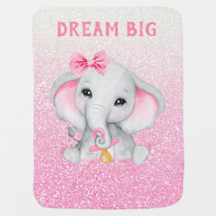 Dream Big Elephant Pink Glitter Baby Blanket
