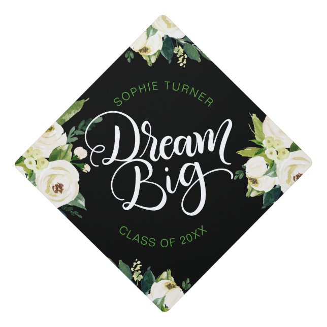 Dream big - Empowering Feminine Graduation Cap Topper (Front)