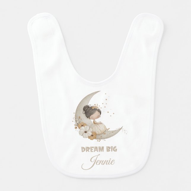 Dream Big Fairy Moon Child – Personalized Name Baby Bib (Front)