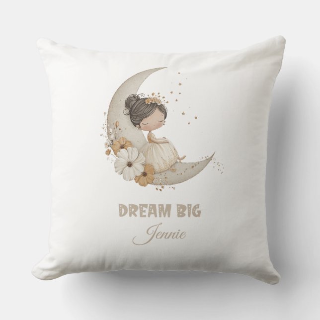 Dream Big Fairy Moon Child – Personalized Name Throw Pillow (Front)