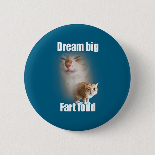 Dream Big Fart Loud Cat Meme Funny Saying  Button (Front)