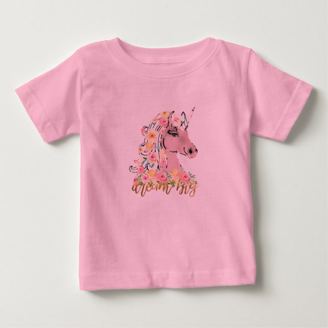Dream Big Floral Unicorn Baby T-Shirt (Front)