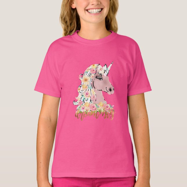 Dream Big Floral Unicorn T-Shirt (Front)
