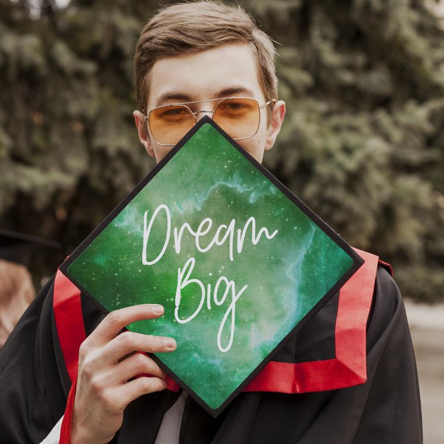 Dream Big Green Galaxy Graduation Cap Topper (Creator Uploaded)