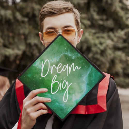 Dream Big Green Galaxy Graduation Graduation Cap Topper
