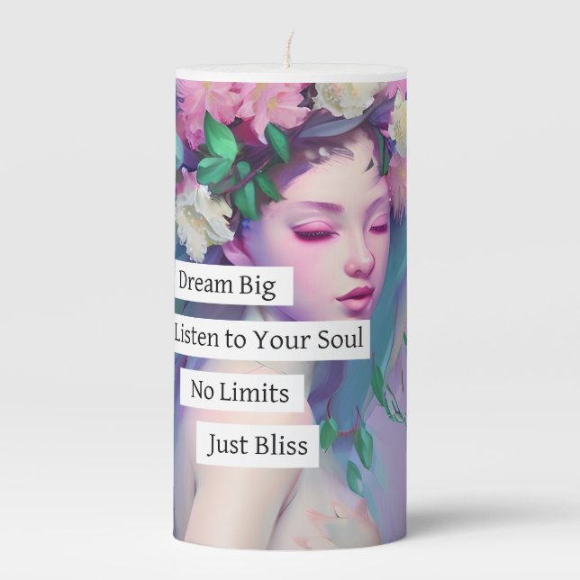 Dream Big, Inspirational Quote | Faerie Art Pillar Candle (Front)