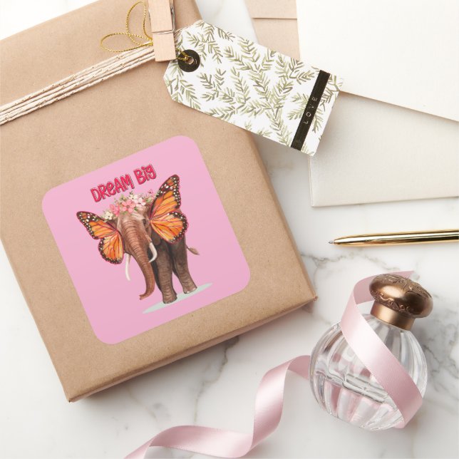 Dream Big Like An Elephant Inspirational Square Sticker (Gifting)