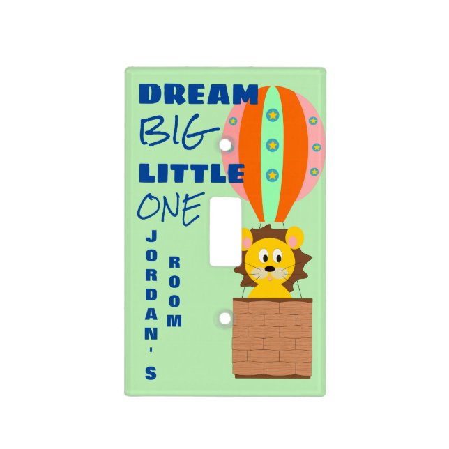 Dream Big Lion Green Hot Air Balloon Single  Light Switch Cover (Front)